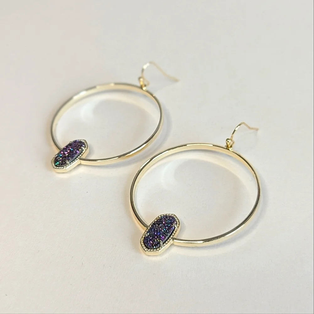 Kendra Scott Elora Open Circle Dangle Hoop Earrings Multi Colored Drusy